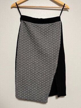 Anthropologie HD in Paris Faux Wrap Geometric Jacquard Pencil Skirt US 2 Black